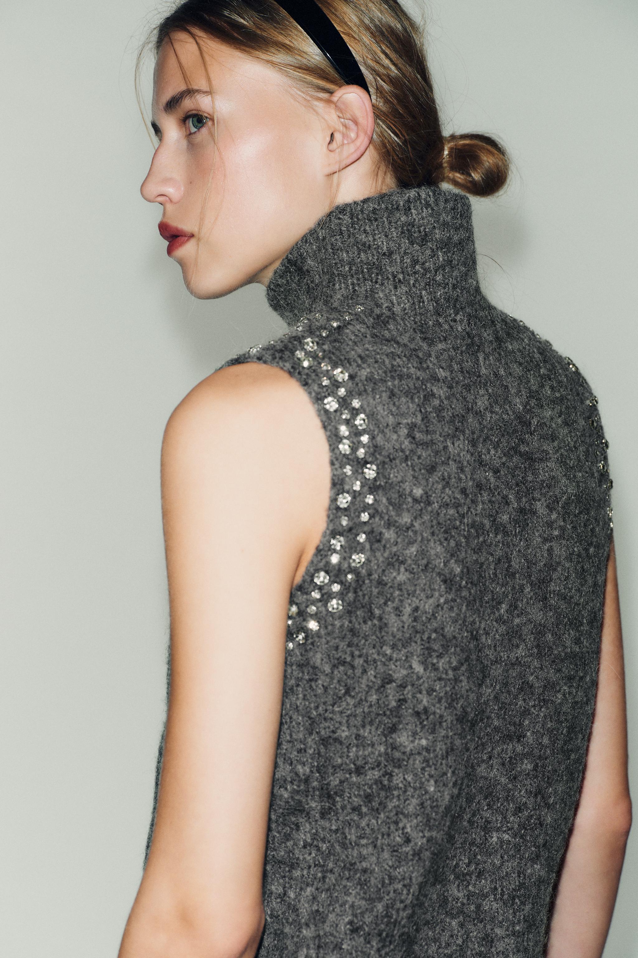 WOOL BLEND TOP WITH JEWEL BEADS